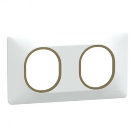 Plaque de finition Ovalis Schneider Electric - 2 postes - Horizontal - Blanc bague Laiton