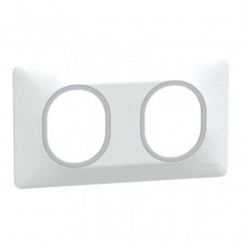 Plaque de finition Ovalis Schneider Electric - 2 postes - Horizontal - Blanc bague Argent chromé