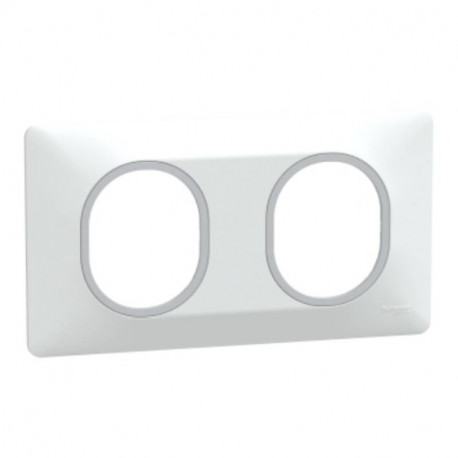 Plaque de finition Ovalis Schneider Electric - 2 postes - Horizontal - Blanc bague Argent chromé