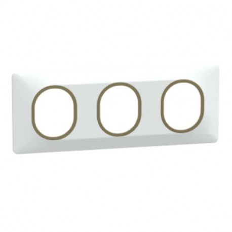Plaque de finition Ovalis Schneider Electric - 3 postes - Horizontal - Blanc bague laiton