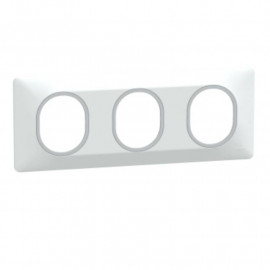 Plaque de finition Ovalis Schneider Electric - 3 postes - Horizontal - Blanc bague argent chromé