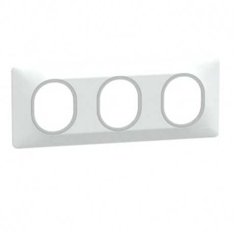 Plaque de finition Ovalis Schneider Electric - 3 postes - Horizontal - Blanc bague argent chromé