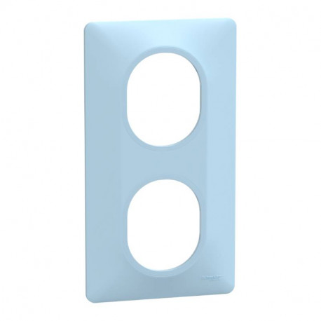 Plaque de finition Ovalis Schneider Electric - 2 postes - Vertical - Bleu Azurin