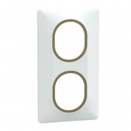 Plaque de finition Ovalis Schneider Electric - 2 postes - Vertical - Blanc bague Laiton