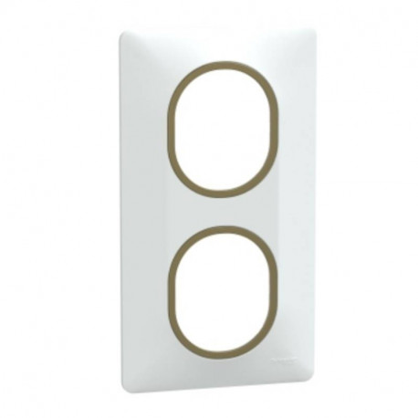 Plaque de finition Ovalis Schneider Electric - 2 postes - Vertical - Blanc bague Laiton