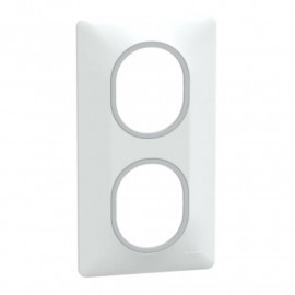 Plaque de finition Ovalis Schneider Electric - 2 postes - Vertical - Blanc bague argent chromé