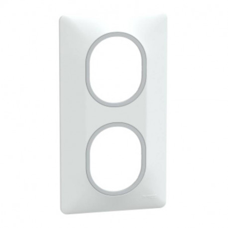 Plaque de finition Ovalis Schneider Electric - 2 postes - Vertical - Blanc bague argent chromé