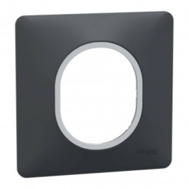 Plaque de finition Ovalis Schneider Electric - 1 poste - Anthracite avec bague effet argent chromé