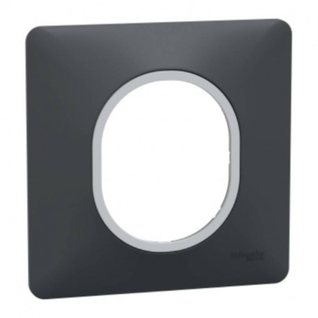 Plaque de finition Ovalis Schneider Electric - 1 poste - Anthracite avec bague effet argent chromé