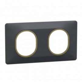 Plaque de finition Ovalis Schneider Electric - 2 postes - Horizontal - Anthracite avec bague effet Laiton