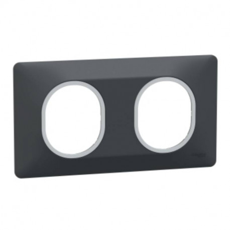 Plaque de finition Ovalis Schneider Electric - 2 postes - Horizontal - Anthracite avec bague effet argent chromé