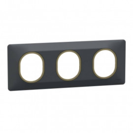 Plaque de finition Ovalis Schneider Electric - 3 postes - Horizontal - Anthracite avec bague effet Laiton