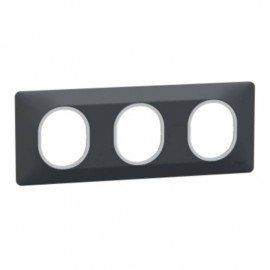 Plaque de finition Ovalis Schneider Electric - 3 postes - Horizontal - Anthracite avec bague effet argent chromé