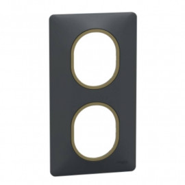 Plaque de finition Ovalis Schneider Electric - 2 postes - Vertical - Anthracite avec bague effet Laiton
