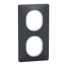 Plaque de finition Ovalis Schneider Electric - 2 postes - Vertical - Anthracite avec bague effet argent chromé