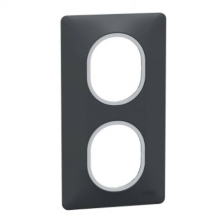 Plaque de finition Ovalis Schneider Electric - 2 postes - Vertical - Anthracite avec bague effet argent chromé