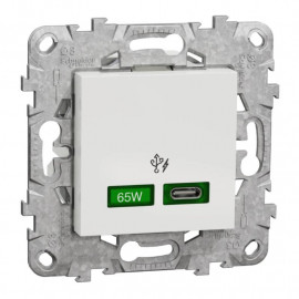 Prise USB C Unica Schneider Electric- 65W - Blanc