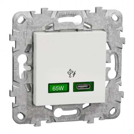 Prise USB C Unica Schneider Electric- 65W - Blanc