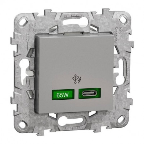 Prise USB C Unica Schneider Electric- 65W - Aluminium