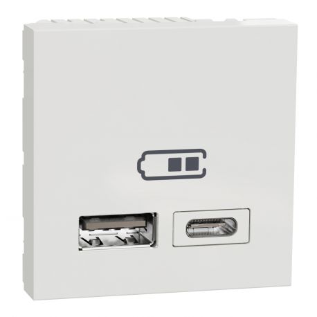 Prise d'alimentation USB Unica - Type A et C - 2 modules - Blanc