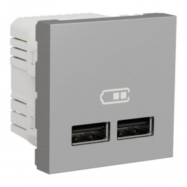 Prise d'alimentation USB Unica - Type A - 2 modules - Alu