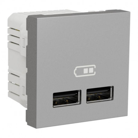 Prise d'alimentation USB Unica - Type A - 2 modules - Alu