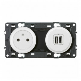Prise de courant + double chargeur USB Céliane Legrand - Affleurant - Blanc