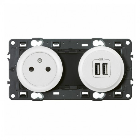 Prise de courant + double chargeur USB Céliane Legrand - Affleurant - Blanc