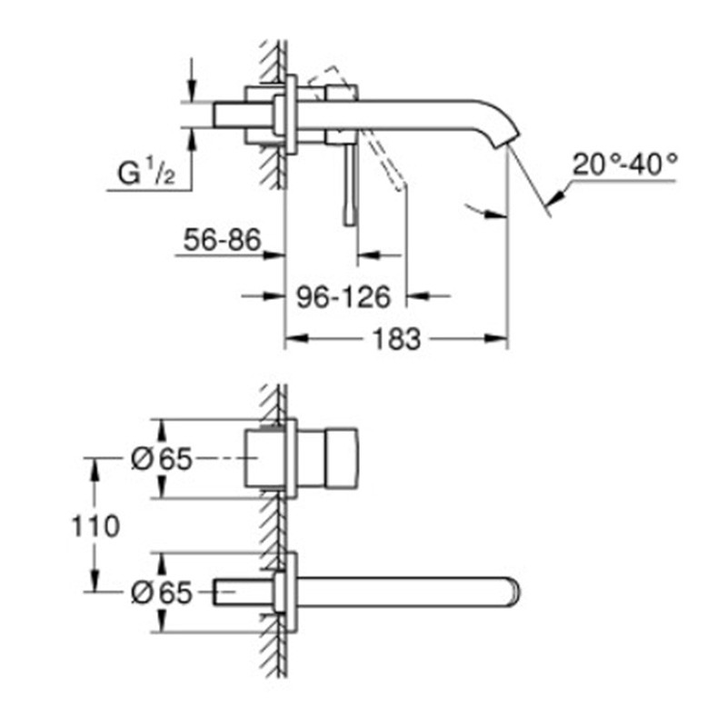 Mitigeur lavabo mural monocommande 2 trous taille M Essence Grohe ...