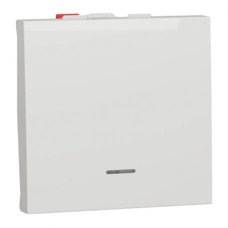 Bouton-poussoir avec voyant NO Unica - 2 modules - 10A - Blanc