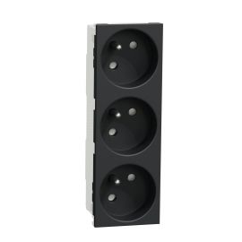 Triple prise de courant 2P+T Unica - 45° - 16A - Anthracite