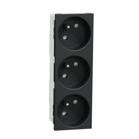 Triple prise de courant 2P+T Unica - 45° - 16A - Anthracite