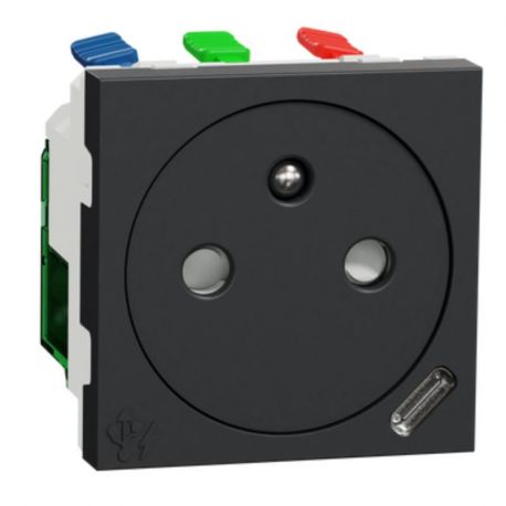 Prise Unica Schneider Electric - 2P+T - USB - Antracite