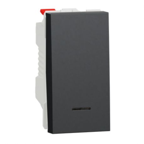 Bouton-poussoir avec voyant NO Unica - 1 module - 10A - Antrhacite