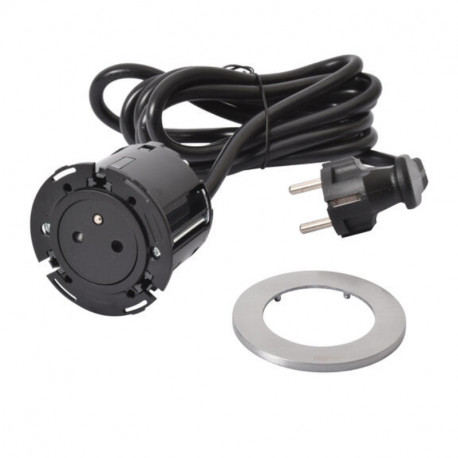 Prise encastrée Disq60 Incara 2P+T Surface Planet Wattohm - Cordon 2m - Métal