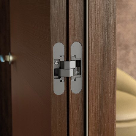 Emuca Charniere invisible pour portes, charge de 80 kg, ouverture de 180°, zamak, gris metallise, 2 un.