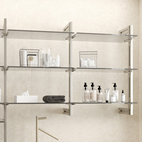 Emuca Set de supports d'etageres en verre, etageres en verre non incluses, Gris pierre peint, Zamak, 5 sets