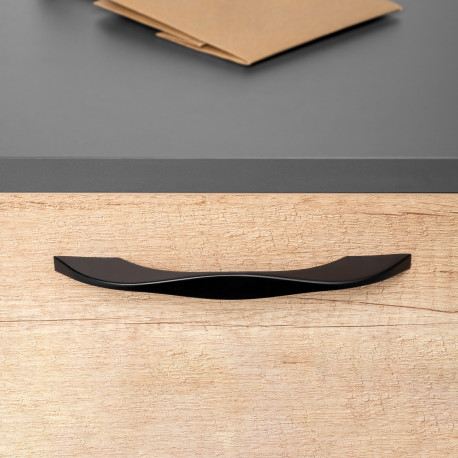 Emuca Poignee pour meuble Varna, L 181 mm, entraxe 160 mm, Peint en noir, Zamak, 1 lot de 20 unites