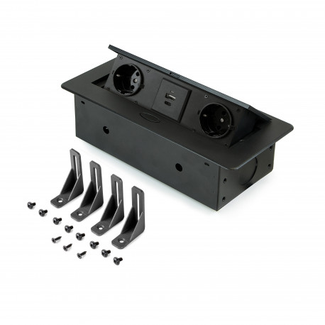 Bloc multiprises encastrable Atom 26 Lite Emuca - 2 prises 2P+T - 2 ports USB - Horizontal - Noir