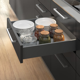 Emuca Kit de tiroir pour cuisine et salle de bain Vertex de hauteur 178 mm avec panneaux incluses., 450, Gris anthracite, 1 ut.