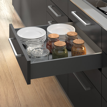 Emuca Kit de tiroir pour cuisine et salle de bain Vertex de hauteur 178 mm avec panneaux incluses., 450, Gris anthracite, 1 ut.