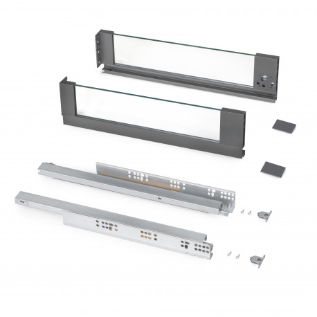 Kit de tiroir pour cuisine et sdb Vertex Emuca - 40kg - H. 131mm - P. 500mm - Acier & côtés verre - Anthracite