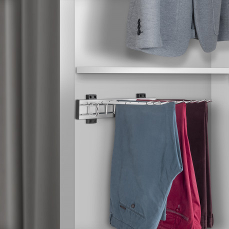 Emuca Porte-pantalons Self à  montage lateral pour armoire, Gauche, Chrome, Acier et Plastique et Aluminium, 1 ut.