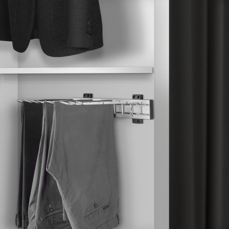 Emuca Porte-pantalons Self à  montage lateral pour armoire, Droite, Chrome, Acier et Plastique et Aluminium, 1 ut.