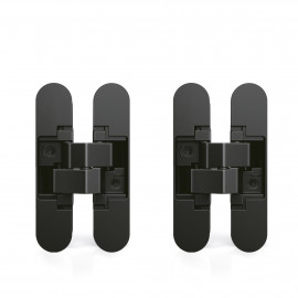 Lot de 2 charnières invisibles pour portes Emuca - Charge max.40 kg - Ouverture de 180° - Zamak - Noir