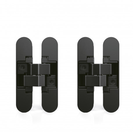 Lot de 2 charnières invisibles pour portes Emuca - Charge max.40 kg - Ouverture de 180° - Zamak - Noir