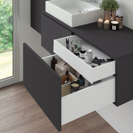 Emuca Kit de tiroir pour cuisine et salle de bain Vertex de hauteur 93 mm avec panneaux incluses., 450, Peint en blanc, 1 ut.