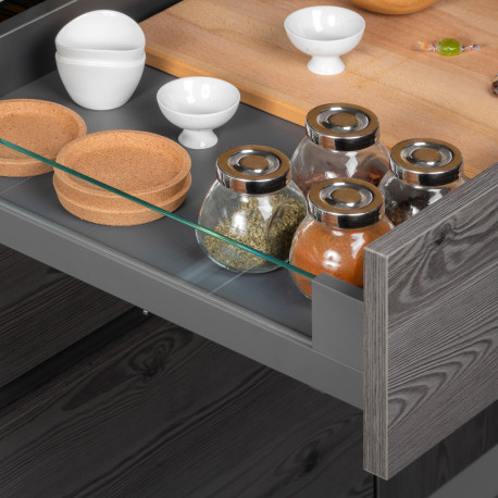 Emuca Tiroir exterieur Vertex 40 kg hauteur 93 mm avec cà´tes en verre, 450, Gris anthracite, Acier et Aluminium et Verre, 1 kit