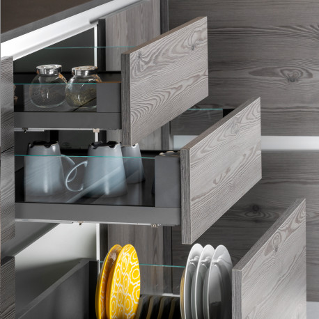 Tiroir Vertex 40 Kg Hauteur 93 Mm Profondeur 450 Mm - Côtés Verre Trempé, Gris Anthracite, Emuca