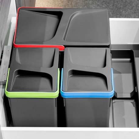 Emuca Poubelles pour tiroir de cuisine Recycle, Hauteur 216, 2x12 + 2x6, Plastique gris antracite, Plastique, 1 ut.